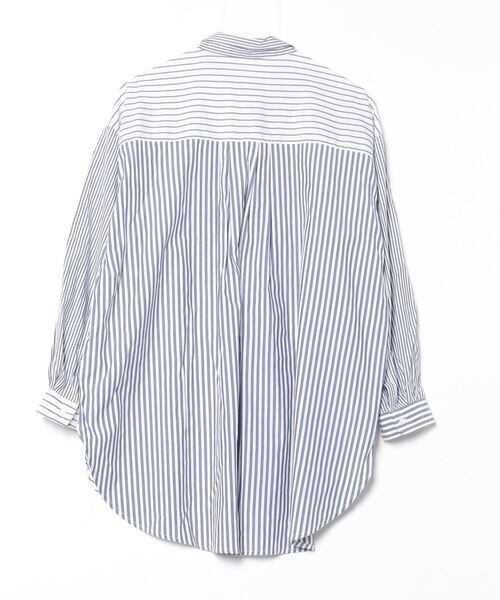 「GLOBAL WORK」 ストライプ柄長(zhǎng)袖シャツ X-LARGE ネイビー レディース
