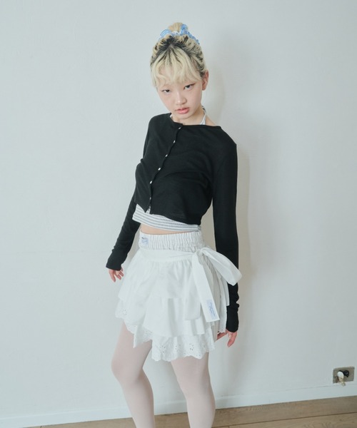 smyeon ロングスリーブカットカーディガン グレー Smyeon カーディガン Long sleeve sheer cardigan/ロング