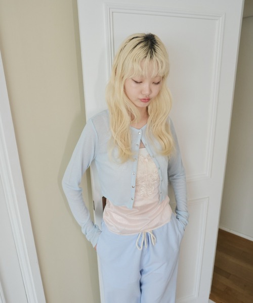 smyeon Long sleeve sheer cardigan/グレー Smyeon カーディガン Long sleeve sheer cardigan/ロング