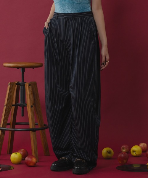 What Is Heart（わいは） ワイドパンツ パンツ Embroidery logo stripe