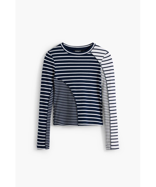 Desigual（デシグアル） tシャツ パッチワークストライプ ラウンド 