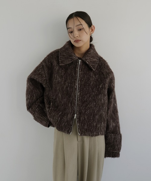 ★新品未使用★hellam ショートブルゾン　ショートコート Fサイズ hellam（ヘラム） ブルゾン アウター フェイクビーバー ショート丈W