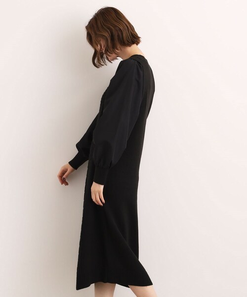 grove（グローブ） ワンピース 一枚で華やぐ、袖布帛ケーブルニット