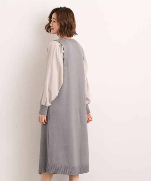 grove（グローブ） ワンピース 一枚で華やぐ、袖布帛ケーブルニット