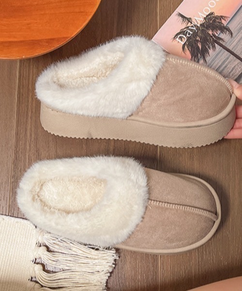 スリッポン もこもこボアムートンスリッポンシューズ レディース