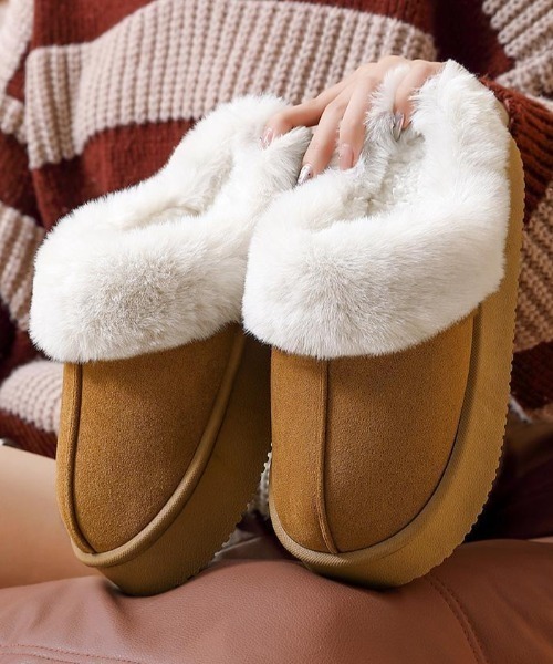 スリッポン もこもこボアムートンスリッポンシューズ レディース
