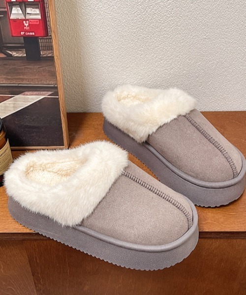 スリッポン もこもこボアムートンスリッポンシューズ レディース