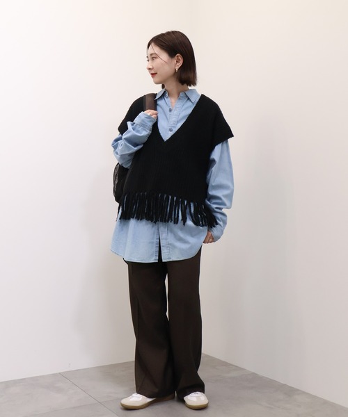 2019aw Drawer 3Gアランフリンジニットベスト ジレ RANAN（ラナン） ベスト ジレ 前後2WAYループヤーンフリンジニット