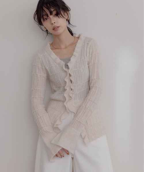 Eimee Law（エイミーロウ） カーディガン ランダムリブフリルニット