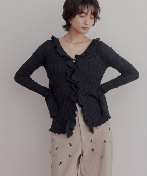 Eimee Law（エイミーロウ） カーディガン ランダムリブフリルニット