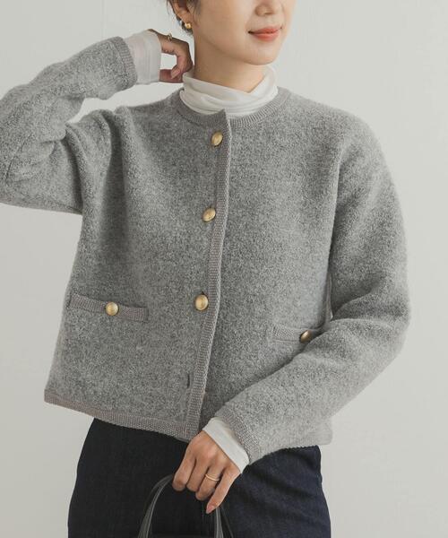 Rene カーディガン ケーブルニット ノーカラー パール ドット URBAN RESEARCH DOORS（アーバンリサーチドアーズ） カーディガン ノー