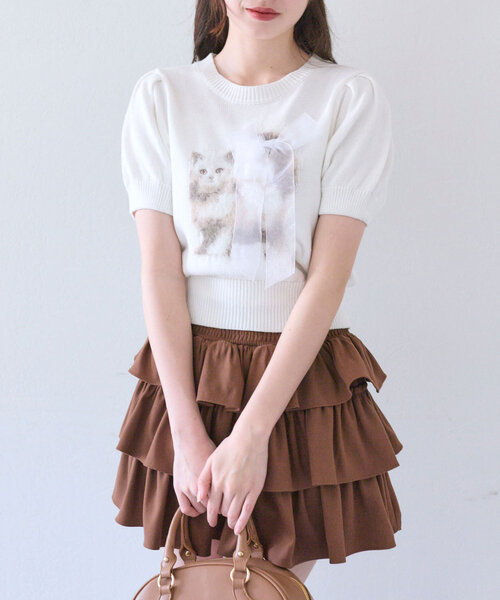 「OLIVE des OLIVE」 半袖ニット FREE イエロー レディース_画像9