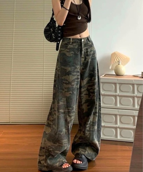 CANVAS+ ワイドパンツ パンツ 「CANVAS＋」迷彩柄ワイドルーズパンツ