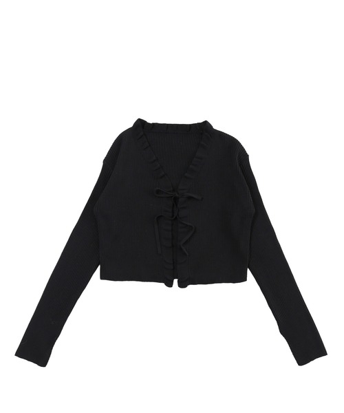 [ユキエモン]フリル付き黒ニットカーディガン ユキエモン]フリル付き黒ニットカーディガン ユキエモン]フリル付き黒