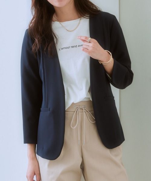 7days Life Styling ノーカラージャケット S ネイビー レディース
