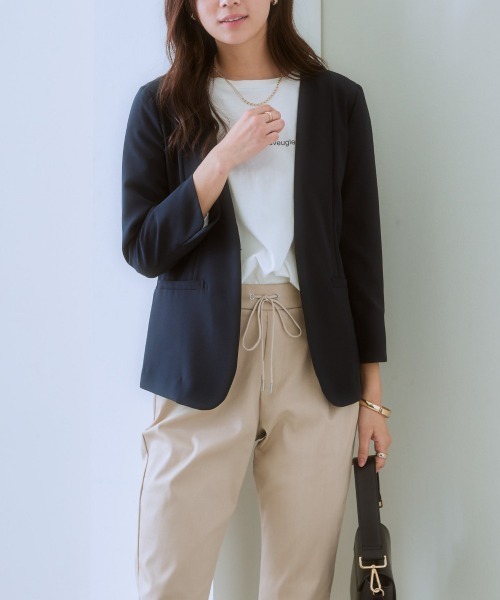 7days Life Styling ノーカラージャケット S ネイビー レディース