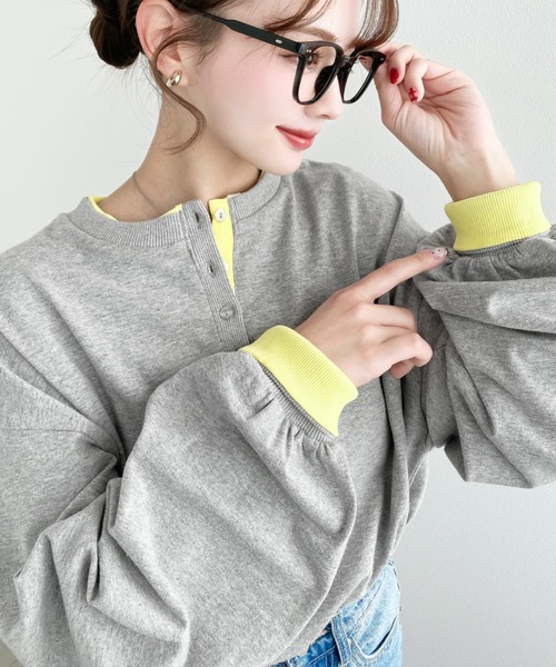 moment+ ヘンリーネック tシャツ ヘンリーネックバイカラー配色