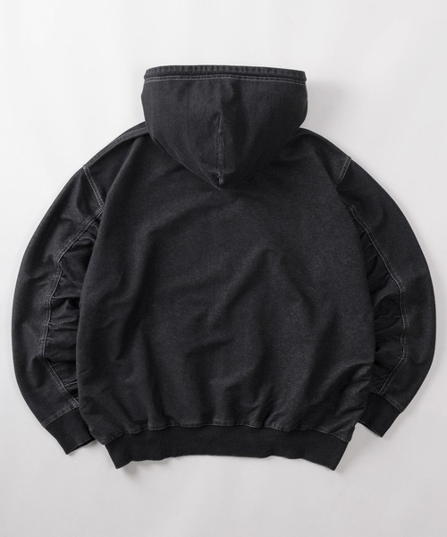 パーカー 「84」ウォッシュ加工 カットデニム ストレッチ ジップ