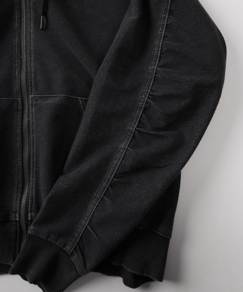 パーカー 「84」ウォッシュ加工 カットデニム ストレッチ ジップ