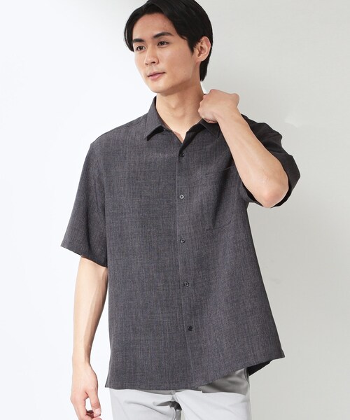 90㎝ 半袖シャツ THE SHOP TK シャツ 「LINO FINE」 リネンライク半袖シャツ UVカット