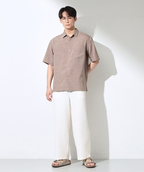 THE SHOP TK シャツ 「LINO FINE」 リネンライク半袖シャツ UVカット