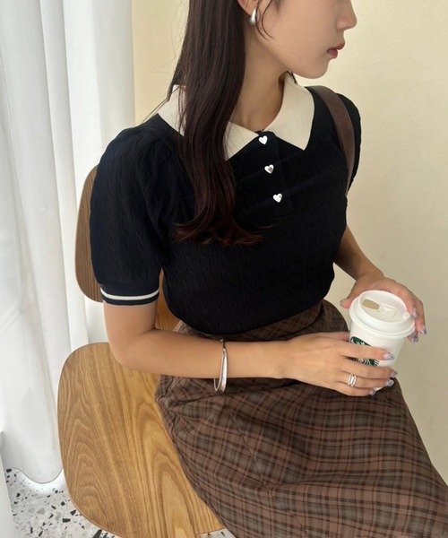 「one after another NICE CLAUP」 半袖ニット FREE ブラック レディース_画像8