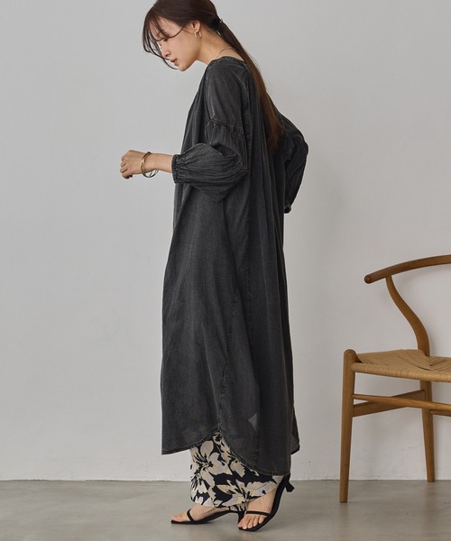 hunch（ハンチ） ワンピース 夏 アシッドウォッシュ ギャザー7分袖