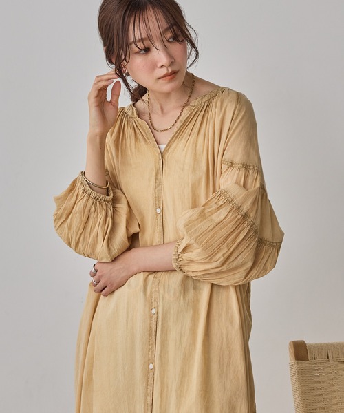 hunch（ハンチ） ワンピース 夏 アシッドウォッシュ ギャザー7分袖