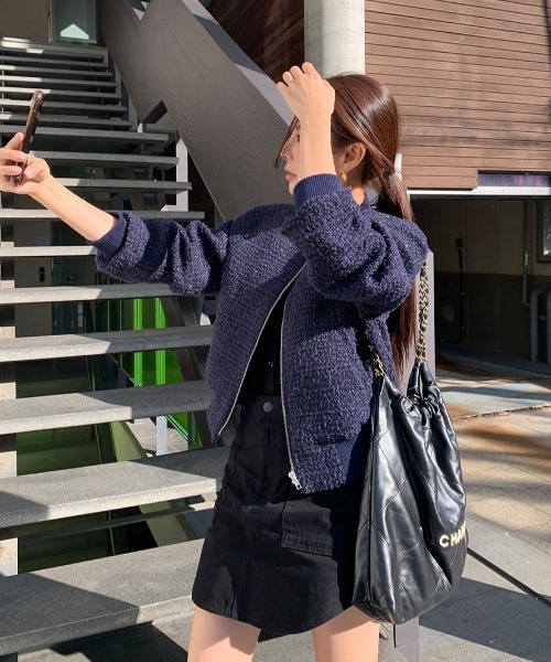 Aelina ブルゾン アウター ツイードスタジャン レディース : ZOZOTOWN