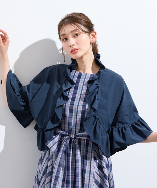 未使用級 ローズティアラ 大きいサイズ46 洗える 羽織り ライトアウター 濃紺 Rose Tiara（ローズティアラ） カーディガン 「接触冷感/UVカット/遮熱