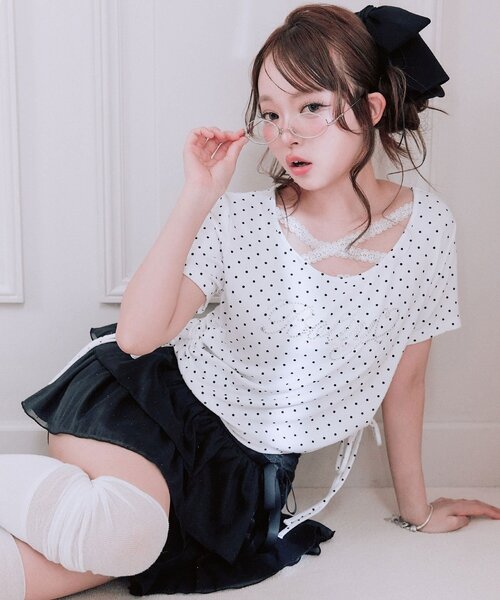 OLIVE des OLIVE（オリーブデオリーブ） tシャツ 胸クロスドロストT