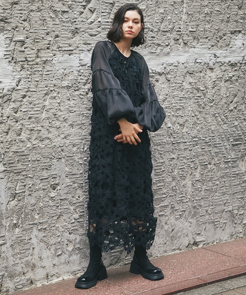 「SMILE ORCHID」 長袖ワンピース M ブラック レディース_画像9