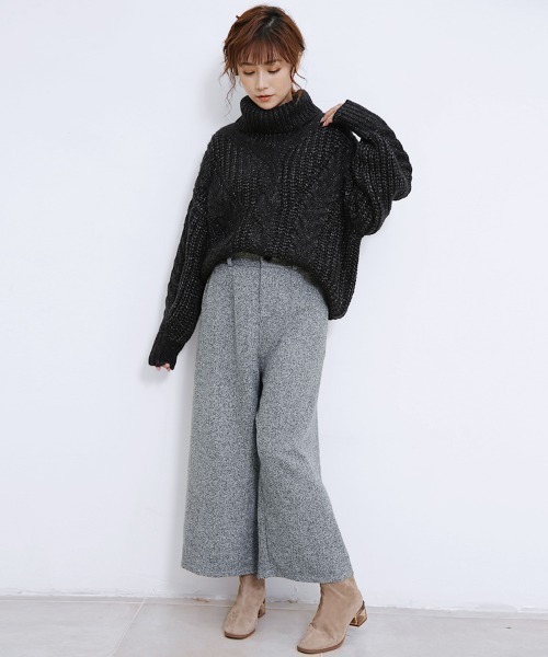 ハイウエスト 黒 ワイドパンツ 5ボタン　ウール100% miniministore（ミニミニストア） ワイドパンツレディースハイウエスト