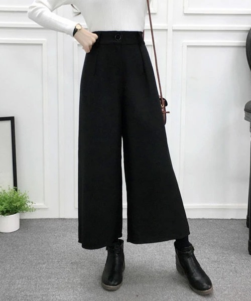 パンツ ハイウエスト ワイドパンツ フロントボタン レディース