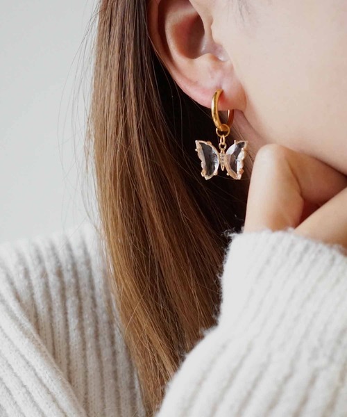 CERCA ピアス jolie minette/2WAY フープ バタフライ ピアス/K18GP