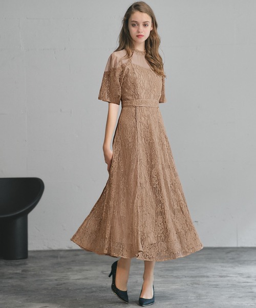 GIRL DRESS FOR NOW ドレス チュール切替え総レース フレア