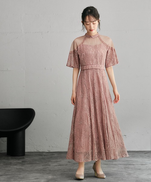 GIRL DRESS FOR NOW ドレス チュール切替え総レース フレア