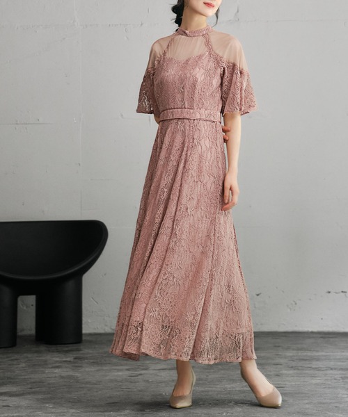 GIRL DRESS FOR NOW ドレス チュール切替え総レース フレア ロング
