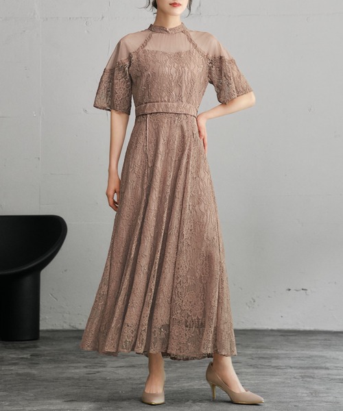 GIRL DRESS FOR NOW ドレス チュール切替え総レース フレア