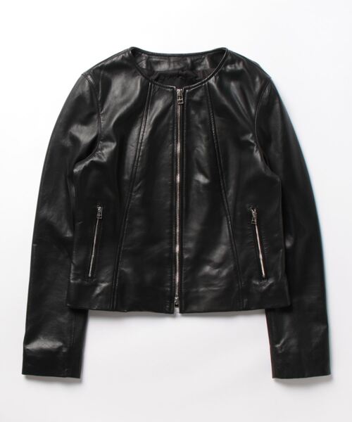 allureville レザージャケット ライダース レザークルーネック