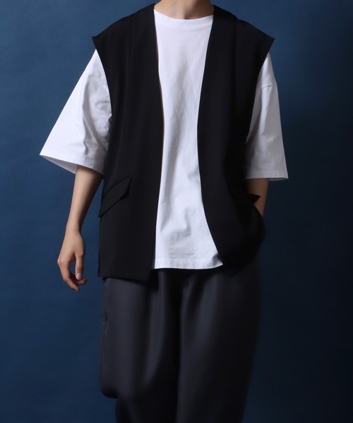 ANPAS ベスト ジレ Drape Twill Fabric Oversized No Collar Gilet