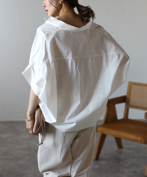 美品 MICA&DEAL スキッパーシャツ ドルマン ブラウス 白 リネン 麻 スキッパードルマンブラウス【洗濯機洗い可】（シャツ・ブラウス