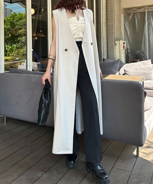 新品タグ付きROPEリネン混トレンチロングジレ定価49500円 Ambre Ciel（アンブルシエル） ベスト 2wayリネンライクロングジレ