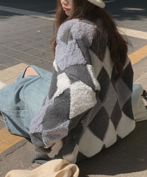 LADY LIKE（レディライク） カーディガン 配色アーガイル柄