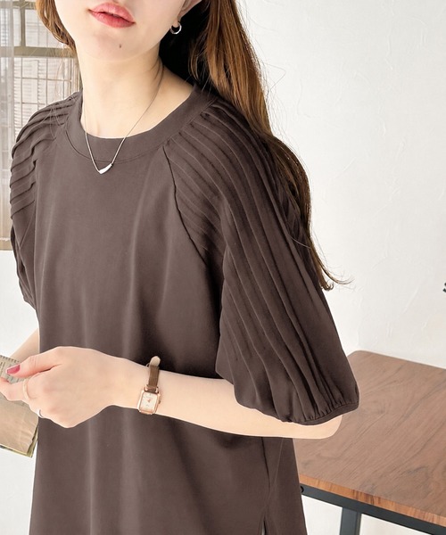 ブラウス シャツ カジュアルな中にも上品さを。綿100%　袖山タックラグラン半袖Tシャツ レディース | classicalelf | 20