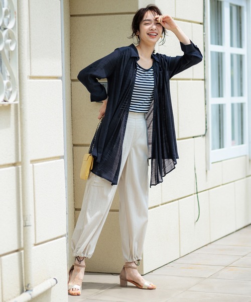 BELLUNA PLUS（ベルーナプラス） チュニック スラブ素材ドレープシャツ