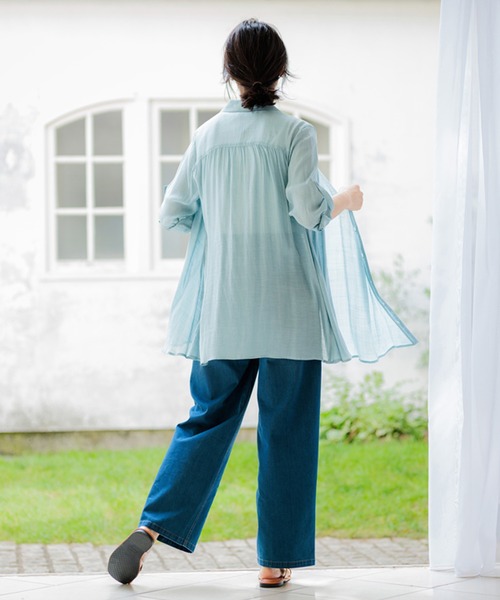 BELLUNA PLUS（ベルーナプラス） チュニック スラブ素材ドレープシャツ