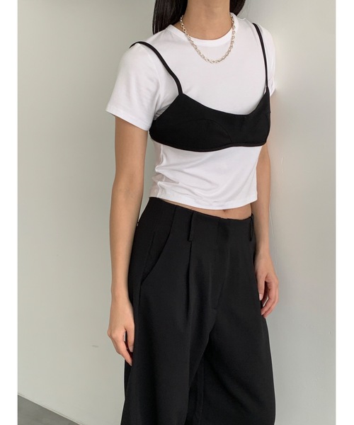 美品　D&G ホルターネック　スタッズ ジレ　トップス　キャミ　ビスチェ　黒 チュールキャミビスチェ×ニットトップスセットアップ[tu1109