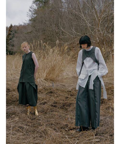 UN3D. アンスリード キルティングベスト B9802 UN3D. ベスト ジレ MULTI PINSTRIPE LONG VEST / マルチピン