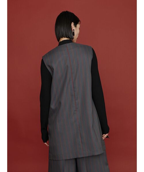 UN3D. ベスト MULTI PINSTRIPE LONG VEST / マルチピンストライプ 